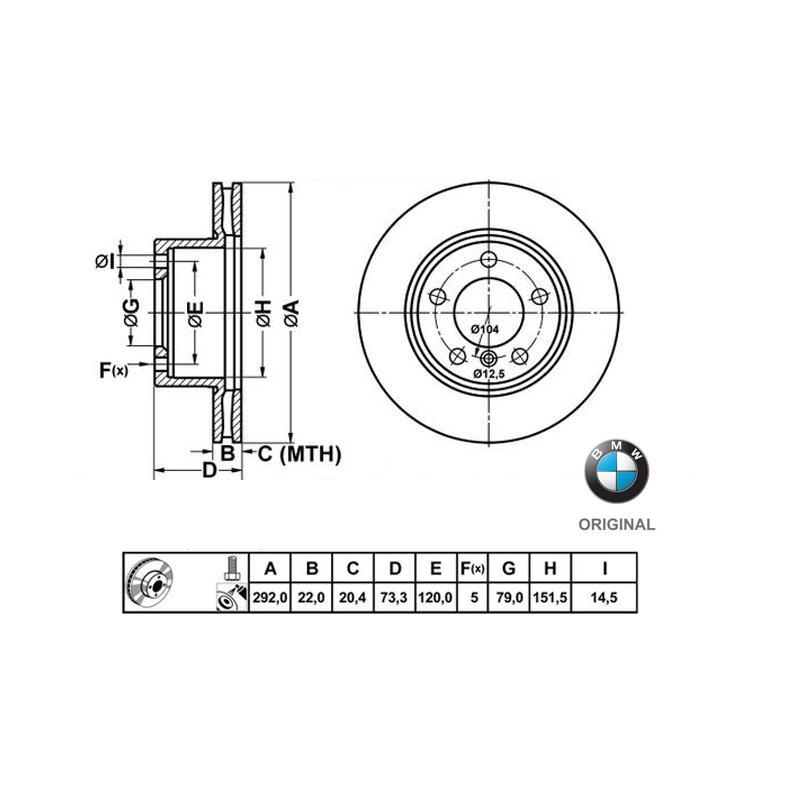 292x22mm Brzdové kotúče Originál BMW predná náprava (316i, 318i, 318d, 320i) 34116854997