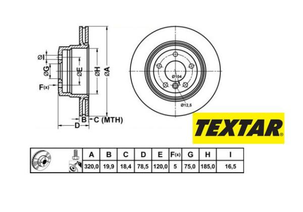 320x19,9mm Brzdové kotúče TEXTAR zadná náprava (3.0d, 3.0si) 92161103