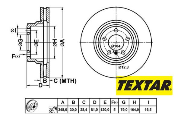 348x30mm Brzdové kotúče TEXTAR predná náprava (730d, 740d, 740i, 745i) 92122905