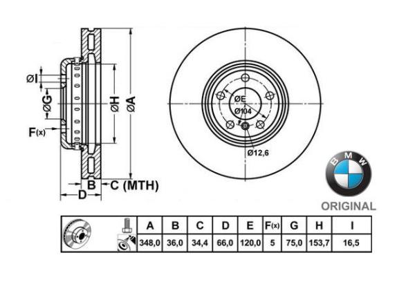 348x36mm Brzdové kotúče Originál BMW predná náprava (640d, 640dX) 34116785670