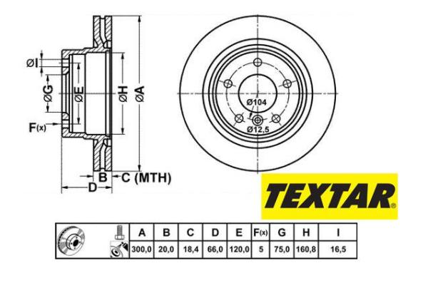 300x20mm Brzdové kotúče TEXTAR zadná náprava (316d, 316i, 318d, 320d) 92133003