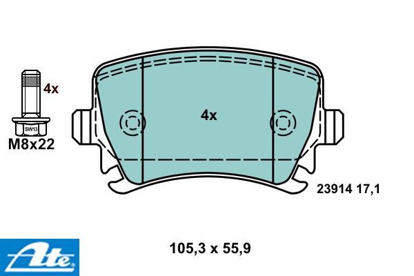 Brzdové platničky ATE Ceramic pre kotúč 260mm a 286mm zadné 13.0470-2880.2