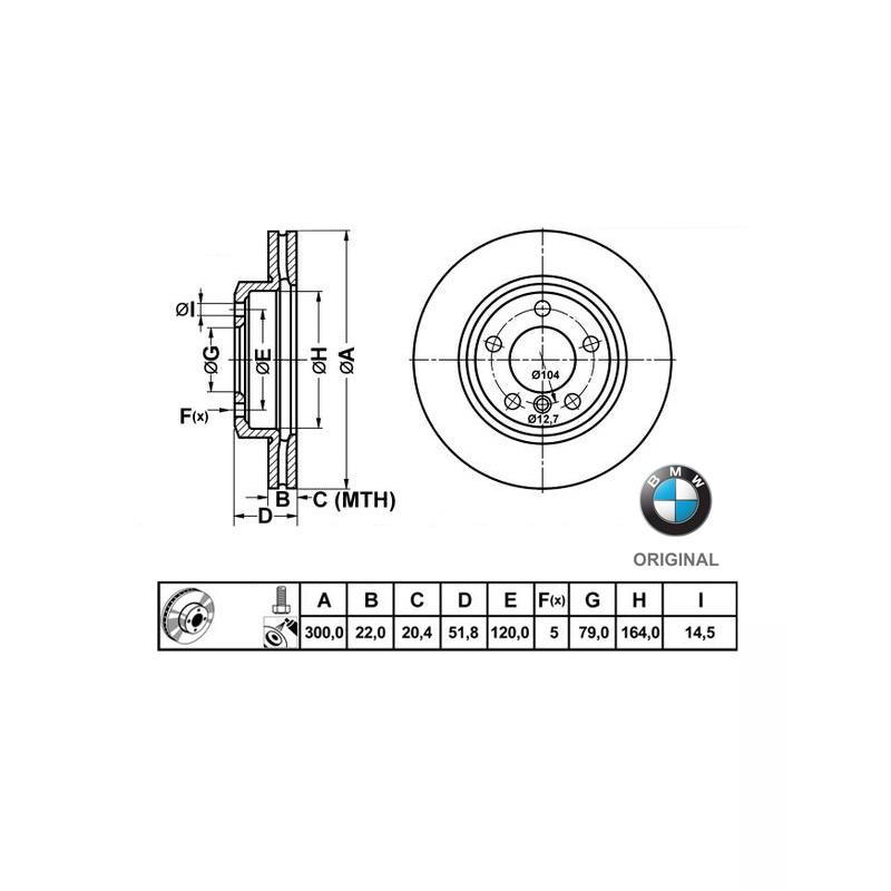 300x22mm Brzdové kotúče Originál BMW predná náprava (320d, 325i, 328i, 3.0i) 34116864058