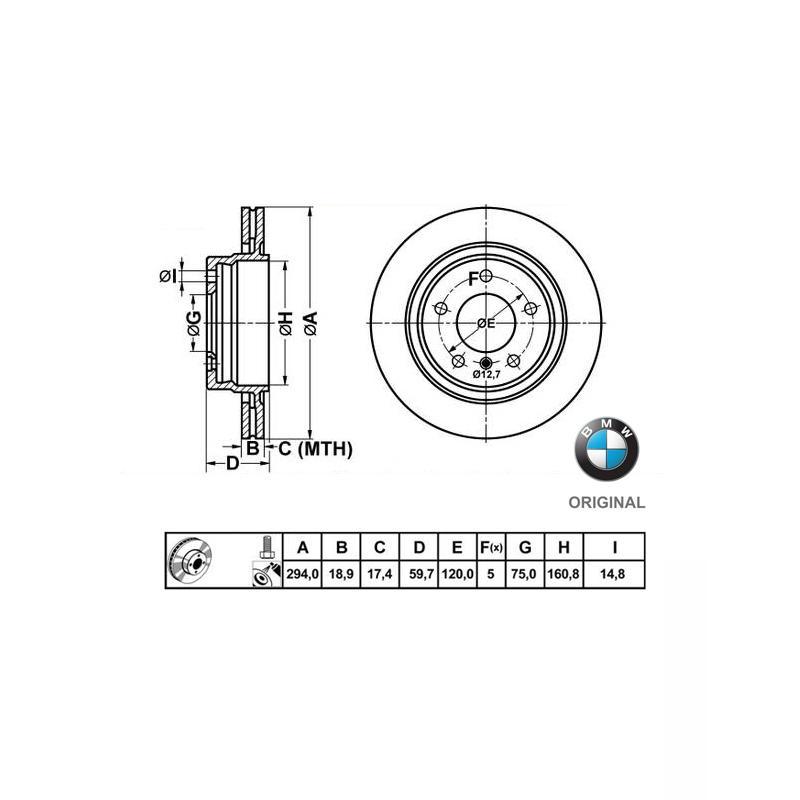 294x19mm Brzdové kotúče Originál BMW zadná náprava (320d, 325i, 328i) 34216864056